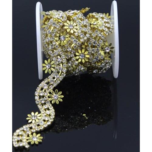 10Yards Rhinestone Trim Flowers Embellishment Applique Sew on Trimming Chain Sewing Craft