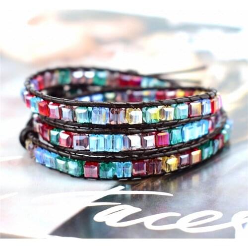 Rainbow Crystal Beads Weaving Handmade Friendship Bracelet Crystal Boho Couple 1 2 3 Wrap Bracelet 7 Chakras Jewelry Gifts