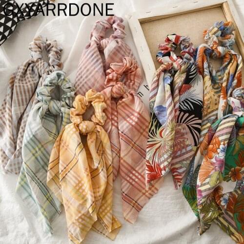 Retro Printed Plaid Ponytail Scarf Hair Ties Rope Scrunchies Elastic Hair Bands Women Streamers Hairbands Girls Hair Accessories