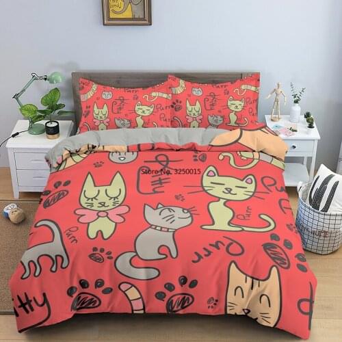 Funny Cartoon Cat Dog Animal Bedding Set Kids Adult Cute Quilt Duvet Cover Sets Single King Size 2/3pcs Bedclothes Home Textile