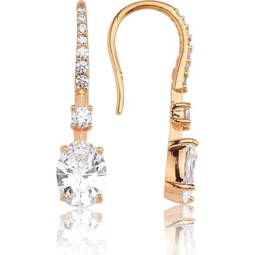 Valori Jewels 2.30 Carat, Zirconia White Oval Gemstone, Rose Gold Plated, Sterling Silver Fish Hook Dangle Earrings