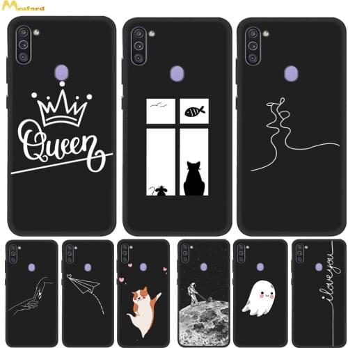 Silicone Case For Samsung Galaxy M11 Phone Cases M10 S M105G M10S M107F Cover Black TPU Painted Cute Queen Husky Pattern Fundas