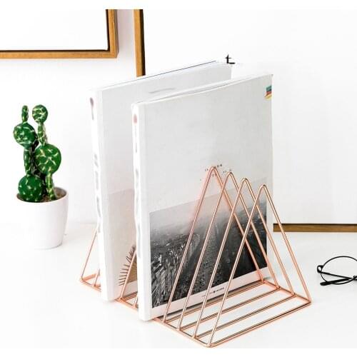 Nordic Style Ornaments Triangle Rose Gold Book Stand Metal Telescopic Folding Bookshelf Magazine Rack