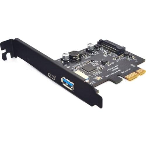 SuperSpeed USB 3.1 Type C + USB 3.0 PCI-Express Expansion Card Riser 15pin SATA Power Connector PCIE X1 Adapter ASM3142 Chipsets