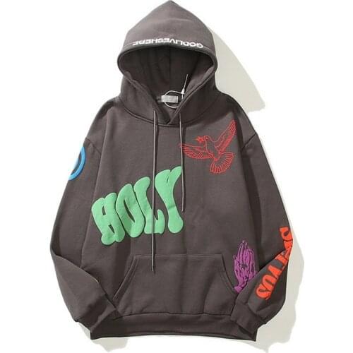 Kanye West Graffiti Letter Print Plus Velvet Sweatshirt Men Harajuku Fleece Hoodie Hip Hop Stranger Things Hooded Hoodies