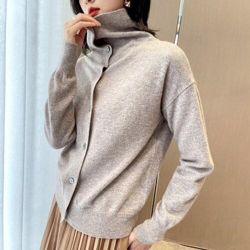 100% pure wool knitted cardigan womens jacket 2021 spring thin sweater loose stand-up collar cashmere cardigan short outer wear