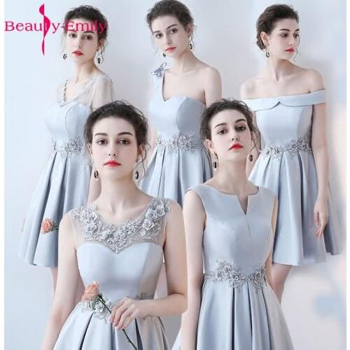 Beauty Emily New Elegant Short Grey Evening Dresses 2019 Sleeveless V-Neck A-line Formal Party Prom Dress