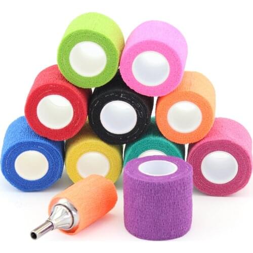 1PCs 5cm Disposable Tattoo Self-adhesive Elastic Grip Bandage Wrap Sport Tape Colorful Handle Grip Tube Tattoo Accesories