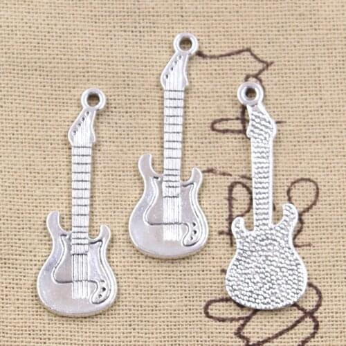 12pcs Charms Musical Electic Guitar 41x14mm Antique Silver Color Pendants DIYCrafts Making Findings Handmade Tibetan Jewelry