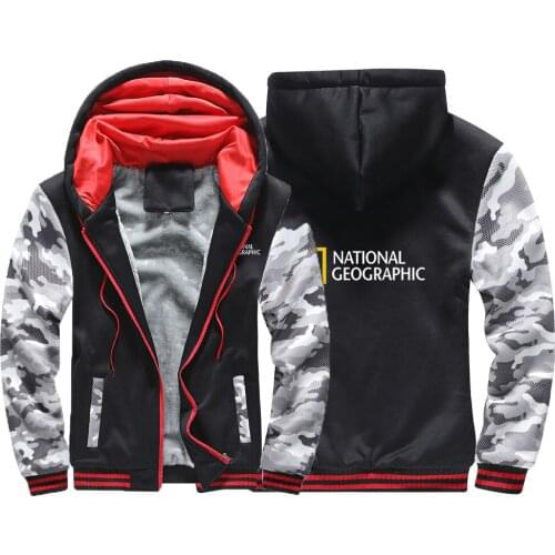 2021 Thicken Mens National-Geographic Logo Winter Hoodie Survey Expedition Scholar Warm Wool Fleece Cotton Zipper Sport Jacket