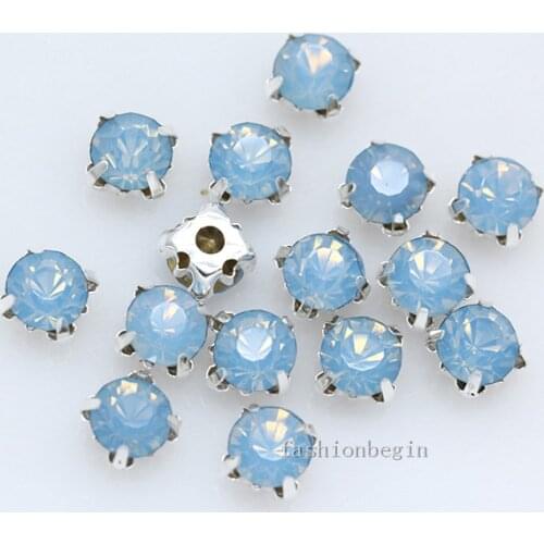 3-8mm lt blue opal crystal glass Montees Sew on claw rhinestone silver base 4 Hole button Garment accessories jewelry beads