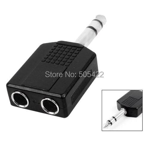 30pcs/lot 6.35mm Male Plug To Dual 6.35mm Female Jack Y Splitter Stereo Audio Adapter