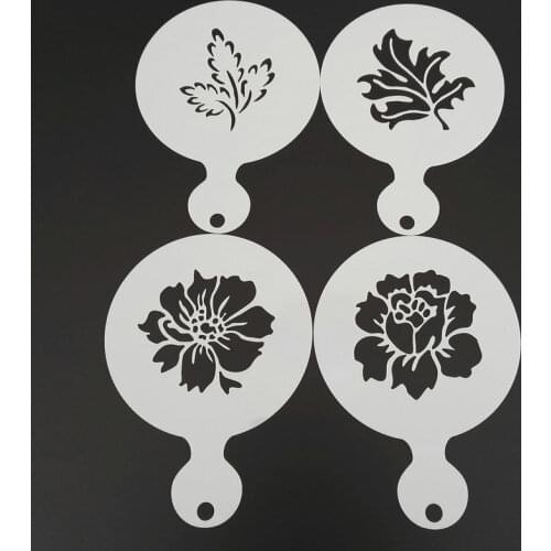 4pcs/set Flower Leaves Coffee Stencil Cappuccino Latte Art Cookie Plastic Template Mold Caffe Accessories Barista Tools