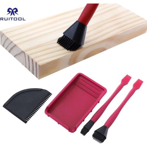 4Pcs Woodworking Silicone Glue Kits 8” Gluing Brush Narrow Brush Thin Blade Shovel Flat Scraper Glue Tray for Wood Working Tools