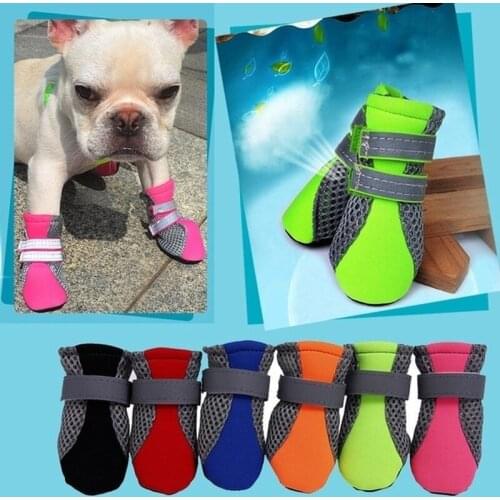 4Pcs Dog Shoes Anti-slip Spring Summer Pet Boots Paw Protector Reflective Straps