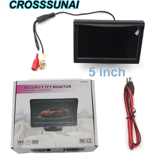 5 Inch HD Car LCD Screen Reversing Monitor 16:9 Auto Parking Rear View Camera Video 2 Signal Input Monitor 12V 24V Waterproof