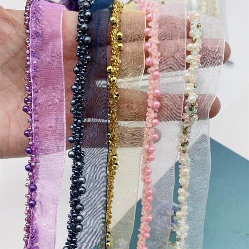 9.5yard Hot selling lace pearls beads trims new coming hand made lace trimmings