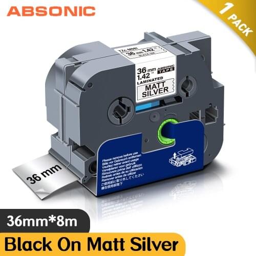 Absonic 36mm Tze261 Black on Matt Silver Tze-M961 tze m961 tzem961 Laminated Label Tape Cassette Cartridge Ribbon for P-touch