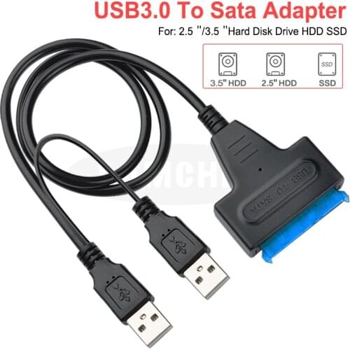USB To Sata Adapter Sata USB 3.0 Adapter Sata Cable Suport 2.5inch or 3.5 Inch External SSD HDD Hard Drive Dual USB Sata Cable