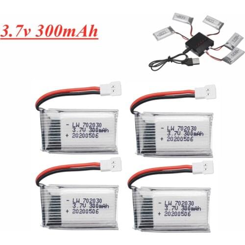 3.7V 300mAH Lipo Battery With 5-in-1 Charger For Udi U816 U830 F180 E55 FQ777 FQ17W Hubsan H107 Syma X11C FY530 RC Drone Battery
