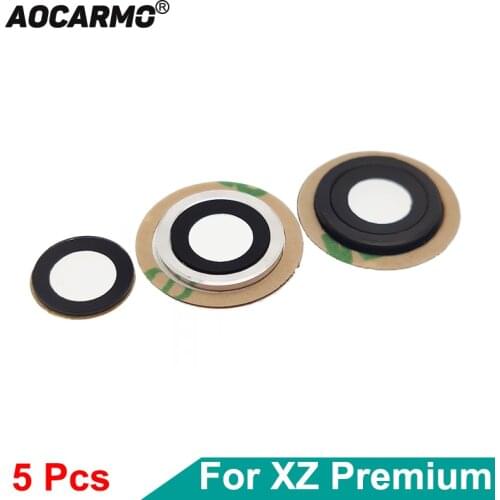 Aocarmo 5Pcs/Lot For Sony Xperia XZ Premium XZP G8141 G8142 Back Rear Camera Glass Cover Lens With Adhesive Sticker