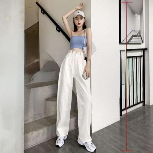 White pants girls slim high-waisted straight-leg jeans 2021 spring and summer new Korean loose wide-leg pants