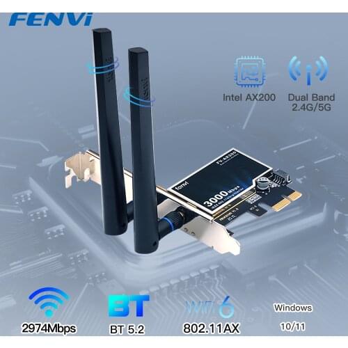 Wireless Dual Band PCI Express WiFi Adapter PCI-E Network Card WIfi 6 Intel AX200 2.4G/5G With Antennas Desktop PC Windows 10