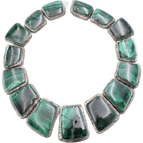 APDGG 17x23-28x35mm Green Malachite Silver Color Sediment Jasper Real Gems Stone Loose Beads 12'' For Necklace Jewelry DIY