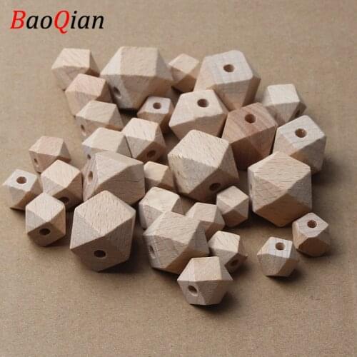 10-20mm Beech Wood Geometric Unfinished Natural Polygon Hexagon Wooden Beads For DIY Baby Teether Nacklace Jewelry Making