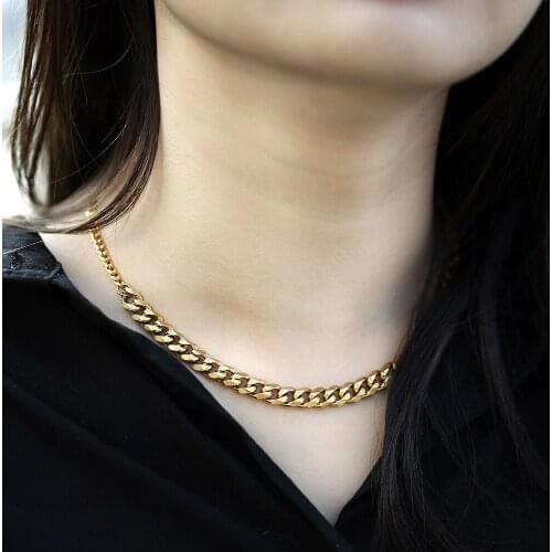 Choker Collar Necklace for Men Women Gold Stainless Steel Curb Chain 15inch Extension Link Summer Daily Wear Jewelry DN174A
