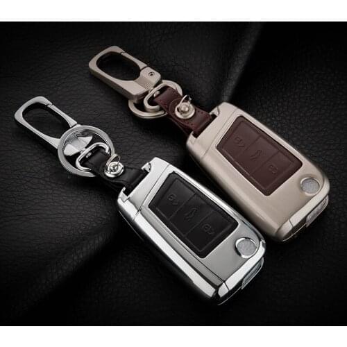 Car Key Cover Case Zinc Alloy/leather 3 Buttons For Volkswagen VW Tiguan MK2 2017 2018 2016 Folding Key Cover Car Accessories