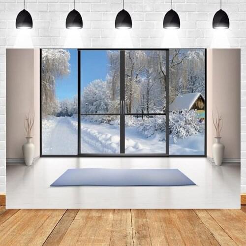 Yeele Snow Scene French Windows Seaside Flower Sea Photography Backdrop Personalized Photographic Backgrounds For Photo Studio