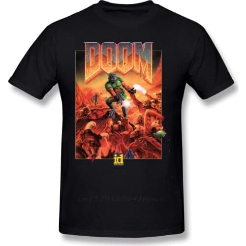 Wolfenstein T Shirt DOOM CLASSIC COVER T-Shirt Short Sleeves Male Tee Shirt Classic Printed 100% Cotton Fun Tshirt