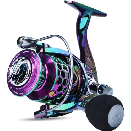 Sougayilang 13+1BB Colorful Top Quality Spinning Reel High Speed Gear Ratio 5.2:1 Aluminium Spool Spinning Fishing Max Drag 8Kg