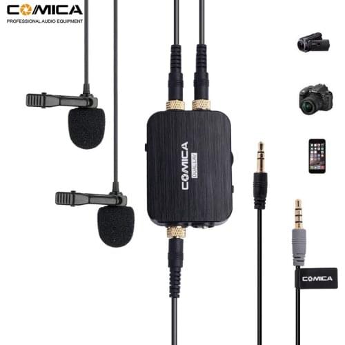 Comica CVM-D03 Dual Lavalier Lapel Microphone with Mono/Stereo Clip-on Interview Microphone for Cameras Camcorders& Smartphones