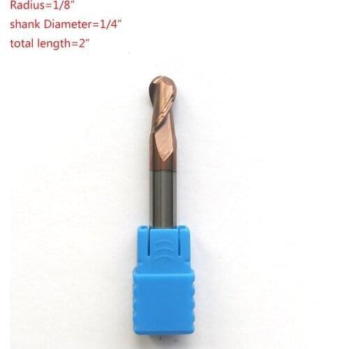 1pc 1/4in hrc55 R1/8"x1/2"x1/4"x2"L 2 Flute Ball nose end mill Spiral Bit Milling Tools CNC cutter Router bits