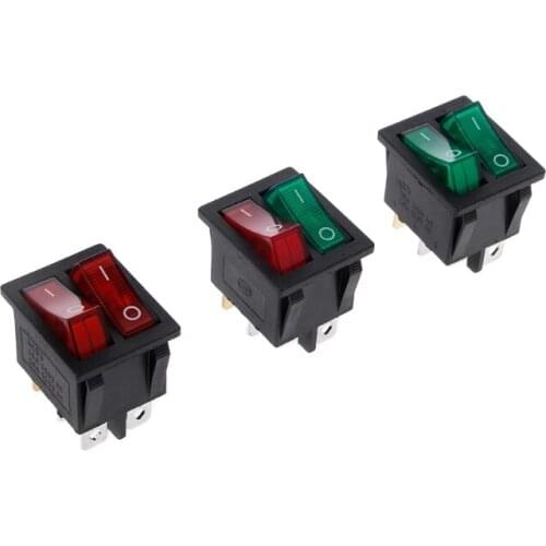 Dual Boat Rocker Switch 6 Pin On-Off With Green Red Light 20A 125V AC