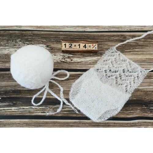 Hot Sale White Floral Bonnet Romper Set Crochet Baby Girl Hat Overalls Baby Boy Pants Newborn Outfit Clothes Props