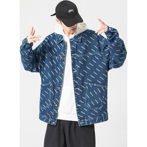 Spring Denim Jacket Men Letter Printed Cowboy Outerwear Street Fashion Harajuku Plus Size Loose Jean Coats Male Clothing 5XL