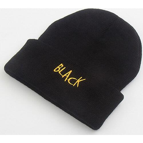 Embroidery Letter Soft Knit Hat Ladies Beanie Winter Skullies Beige Pink White Black Lt.purple