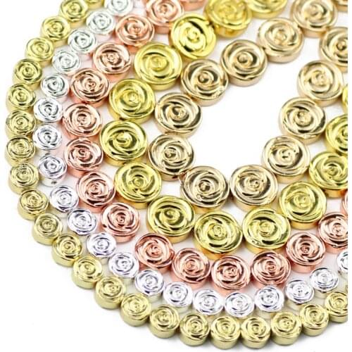 Natural Stone Gold Silvers Rose Flower Shape Hematite Round Spacer Loose Beads For Jewelry Making Diy Bracelet Necklace 6/8/10MM