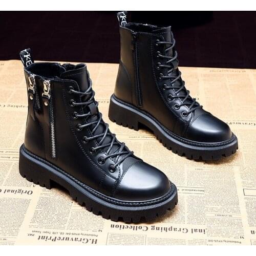 2021 New Womens Fashion Pu Winter Knight Boots Double Zipper Style British Girls' Boots Womens Shoes