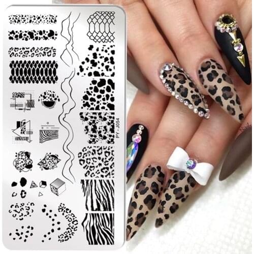 PICT YOU Snake Leopard Print Animal Nail Stamping Plates Geometric Lines Flowers Design Image Printing Plates Stencil Stamp Tool