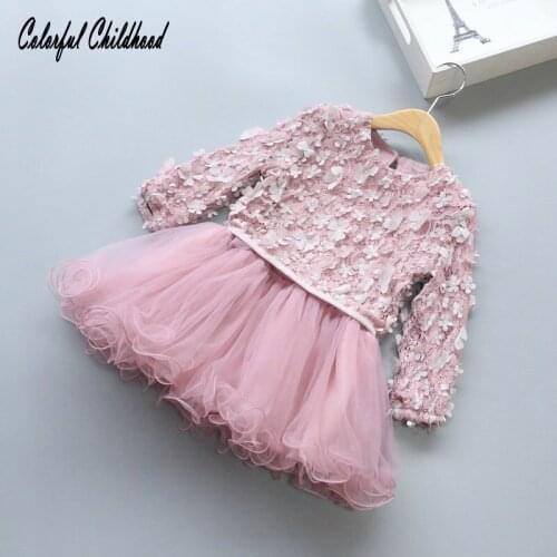 Baby Girl Dress New Princess Party Dresses for Girls Spring Autumn Mesh Pink Applique Dress Kids tutu Dress Baby Girls Clothes