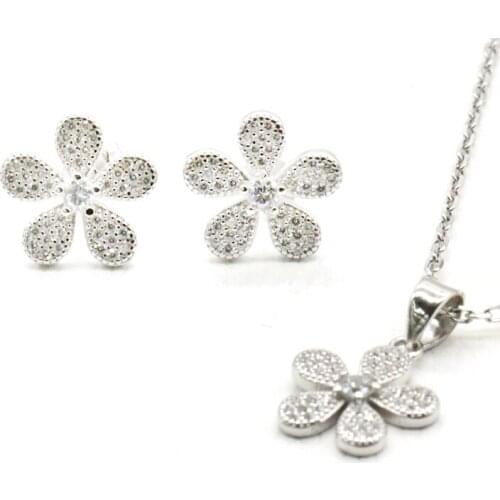 Lovely Daisy Flower 925 Silver Women Stud Earrings and Pendants Necklace Jewelry Sets for 2019