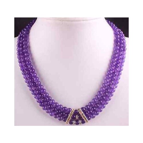 Pretty 3Rows 6mm Russican Amethyst Gemstone Round Beads Necklace 17-19