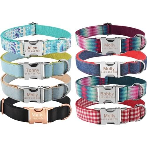 Adjustable Nylon Collars Custom Engraved Name Collar Personalized Unisex Dogs Collars Puppy Small Medium Large Cat Dog Collars