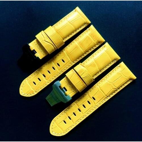 Quality 24mm Yellow Crocodile pattern Genuine Leather Watchband For Panerai PAM111 441 312 Watch Strap Butterfly Buckle Bracelet