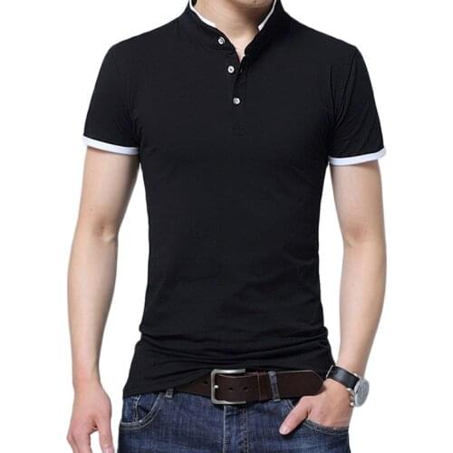 2021 Summer Polo Shirt Men Cotton Stand Collar Short Sleeve Top Tee Slim Fitness 2 Button Male Clothing Korean Plus Size 5XL