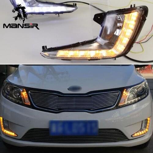 LED Daytime Running Light Daylights Car DRL For Kia Rio K2 2011 2012 2013 2014 Turning Yellow Signal headlights Auto Foglamps